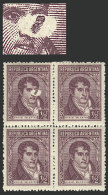 GJ.802, ½c Belgrano, Unwatermarked, Block Of 4, One With VARIETY: Large Spot Over The Face Of Belgrano, VF! - Andere & Zonder Classificatie
