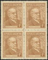 GJ.802, 1c. Sarmiento, Unwatermarked, Block Of 4 With RARE Ribbed Gum (it Is Not Ribbed Paper), With Stain Point,... - Andere & Zonder Classificatie