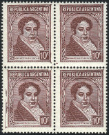 GJ.801, 10c. Rivadavia, Typographed, Block Of 4 On Vertically Ribbed English Chalky Paper, The Bottom Left Stamp... - Andere & Zonder Classificatie