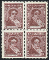 GJ.801, 10c. Rivadavia, Typographed, Block Of 4 On Vertically Ribbed English Chalky Paper, The Top Right Stamp With... - Andere & Zonder Classificatie