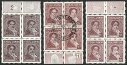 GJ.801, 10c Rivadavia, Typographed On Chalky Paper, 3 Marginal Blocks Of 4, With Different Colors/papers, VF! - Autres & Non Classés