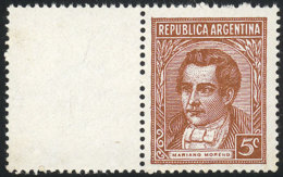 GJ.800, 5c. Moreno, On Vertically Grainy Chalky Paper, With White Label At Left, Pettigiani CV US$30, Mint No Gum,... - Andere & Zonder Classificatie