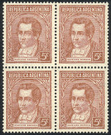 GJ.795, 5c. Moreno, Typographed, Block Of 4 On Grené Paper, Pettigiani Catalog Value US$28, VF! - Autres & Non Classés