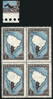 GJ.791, $1 Map Without Borders, Straight Rays Wmk, Block Of 4, One With VARIETY: Large Hammer-shapped Island South... - Autres & Non Classés