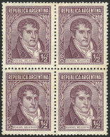 GJ.780, ½c Belgrano, Block Of 4 With Straight Rays Wmk, 2 Lightly Hinged And 2 MNH, Catalog Value US$50, VF... - Autres & Non Classés