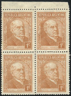 GJ.773b, 1c Sarmiento, National Paper, Block Of 4 With Vertically Ribbed Gum, VF - Andere & Zonder Classificatie