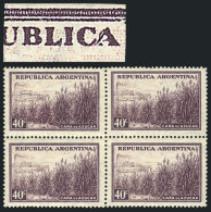 GJ.758, 40c. Sugar Cane, Vertically Ribbed Paper, Block Of 4, One Stamp With Variety: "A" In "REPÚBLICA"... - Autres & Non Classés