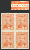 GJ.746, 8c Avellaneda, Round Sun Wmk, Block Of 4, 2 Lightly Hinged And 2 MNH, One With "AVELL NEDA" Variety, VF... - Andere & Zonder Classificatie