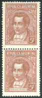 GJ.744, 5c. Moreno, Offset, Pair On Grené Paper, The Top Stamp With Color Spot Over The G Of ARGENTINA, Very... - Andere & Zonder Classificatie