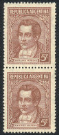 GJ.744, 5c. Moreno, Offset, Pair On Grené Paper, The Top Stamp With "small Line Above The O Of MORENO" And... - Andere & Zonder Classificatie