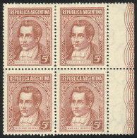 GJ.744, 5c Moreno, Round Sun Wmk, Marginal Block Of 4, 2 Lightly Hinged And 2 MNH, VF Quality! - Andere & Zonder Classificatie