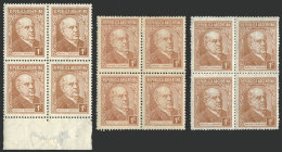 GJ.737, 1c Sarmiento, Round Sun Wmk, 3 Blocks Of 4 On Different Papers, VF! - Other & Unclassified