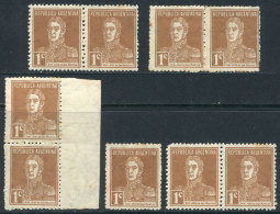 GJ.612, 1c. San Martín, Printed On Ribbed Paper, 9 Stamps, Almost All With Stain Spots On Gum, Low Start,... - Andere & Zonder Classificatie