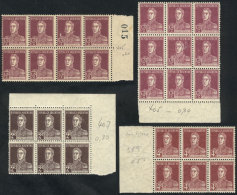 Lot Of 4 Marginal Blocks Of The San Martín With And Without Period Issue Printed On 4 Different Papers,... - Andere & Zonder Classificatie