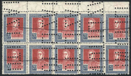 GJ.589O, $20 San Martín, Round Sun Wmk, Large Block Of 10, Perforated INUTILIZADO And With Pen Stroke As... - Autres & Non Classés