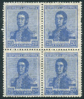 GJ.507, 20c. San Martín, Multiple Suns Wmk, Block Of 4 With Variety Color Spots (diagonal Lines), Catalog... - Autres & Non Classés