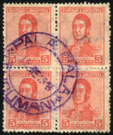 GJ.435, Block Of 4, With Cancel Of PALA PALA (Tucumán) In Violet, With Defects, Rare!! - Other & Unclassified