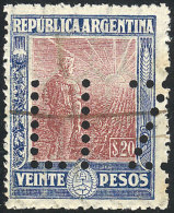 GJ.382O, $20 Plowman, Printed On Italian Paper, Vertical Honeycomb Wmk, With "INUTILIZADO" Perforations - Other & Unclassified