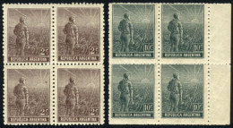 GJ.321 + 324, Plowman, Wavy Rays Wmk, 2 Values Of The Set In Blocks Of 4, Fine Quality! - Other & Unclassified