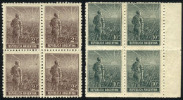 GJ.321 + 324, Plowman, Wavy Rays Wmk, 2 Values Of The Set In Blocks Of 4, Fine Quality! - Andere & Zonder Classificatie