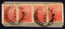 GJ.317, Strip Of 3 + 1, On Small Fragment, With Cancel Of LA GUARDIA (Catamarca), VF! - Andere & Zonder Classificatie