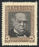 GJ.316c, 5c. Sarmiento, "right 5 With Straight Shoulder" Variety (position 16), Aged Gum. - Other & Unclassified