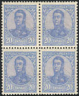GJ.284, 20c San Martín In Oval, Perf 13¼ X 12½, Block Of 4 (2 MNH And 2 Lightly Hinged), VF! - Other & Unclassified