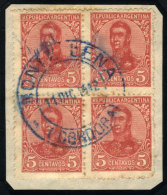 GJ.280, Perf 13¼ X 12½, Block Of 4 With Cancel Of MONTE LEÑA (Córdoba) In Blue, VF! - Autres & Non Classés