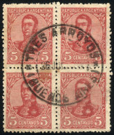 GJ.280, Perf 13¼ X 12½, Block Of 4 With Cancel Of TRES ARROYOS (Buenos Aires), VF! - Autres & Non Classés