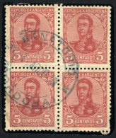 GJ.280, Block Of 4, With Cancel Of SANATORIO (Córdoba) In Blue, Rare!! - Andere & Zonder Classificatie