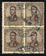 GJ.277, Perf 13¼ X 12½, Block Of 4 With Cancel Of Estn. VIÑAS (Buenos Aires) In Blue, VF! - Other & Unclassified