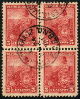 GJ.222, Block Of 4, With Cancel Of "ESTAC. JACto. ARAOZ - F.C.B.B.N.O." For 24/JA/1901, RARE! - Other & Unclassified