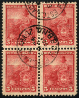 GJ.222, Block Of 4, With Cancel Of "ESTAC. JACto. ARAOZ - F.C.B.B.N.O." For 24/JA/1901, RARE! - Autres & Non Classés