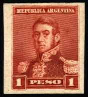GJ.186, $1 San Martín, PROOF Printed On Card In Brownish Red (1958 Kneitschel, Volume II, Page 694), VF! - Andere & Zonder Classificatie