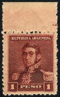 GJ.148, $1 San Martín, Small Sun Wmk, Perf 11½, Sheet Margin, Very Fresh Gum, Paper Hinge On Back, VF... - Other & Unclassified