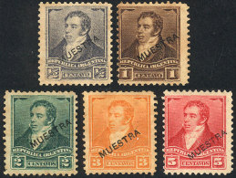 GJ.137/141, Rivadavia, Small Sun Wmk, Perf 11½, With "MUESTRA" Overprint, The 5 Low Values Of The Set, With... - Andere & Zonder Classificatie