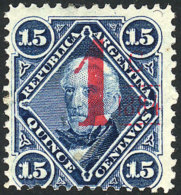 GJ.74, 1c On 15c, Carmine Overprint, With Adherences On Back - Andere & Zonder Classificatie