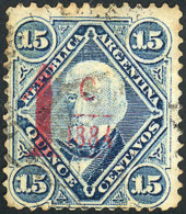GJ.70, 1c On 15c., Groundwork Of Horizontal Lines, Carmine Overprint - Other & Unclassified