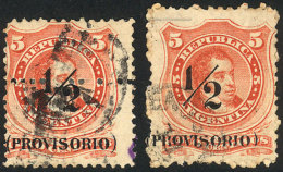 GJ.59 + 59, ½c On 5c., With + Without Perforation Across Middle Of The Stamp, Small P - Andere & Zonder Classificatie