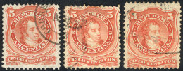 GJ.37, 5c. Rivadavia, Groundwork Of Horizontal Lines, 3 Lightly Cancelled Stamps! - Andere & Zonder Classificatie