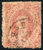 GJ.28d, 5c 6th Printing, Very Clear Impression, With VARIETY: Dirty Plate (vertically), Excellent! - Used Stamps