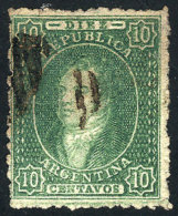 GJ.23, 10c. Semi-clear Impression, With 10-bar Cancel Of Buenos Aires, VF! - Oblitérés