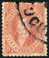 GJ.19, 5c 1st Or 2nd Printing, Semi-clear Impression, With TUCUMÁN - FRANCA Cancel In Fan (+75%), Excellent... - Usati