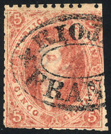 GJ.19, 5c 1st Or 2nd Printing, With RIOJA - FRANCA Cancel In Double Ellipse (+300%), VF Quality! - Usados