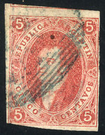 GJ.16, 5c 1st Printing IMPERFORATE, Clear Impression, With OM Buenos Aires Cancel In Blue, With VARIETY: Left Line... - Usados