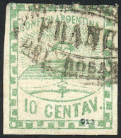GJ.2, 10c. Small Figures, Used In Rosario With FRANCA Cancel In Black, Signed Alberto Solari On Back, 3 Wide... - Gebraucht