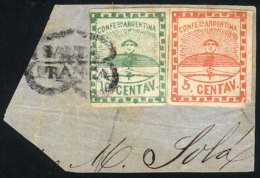 GJ.1 + 2, Tied On Fragment With SALTA FRANCA Cancel Between Laurel Branches (+60%), The 10c. Stamp Of Excellent... - Used Stamps