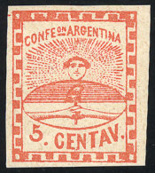 GJ.1, 5c Small Figures, With VARIETY: Small Color Spot On The Outer Margin At Top Left, VF Quality! - Nuovi