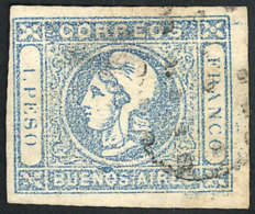 GJ.17A, 1P. Milky Blue, Worn Impression, With Variety "color Spot Above NO Of BUENOS", With A Thin On Reverse Not... - Buenos Aires (1858-1864)