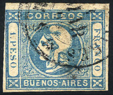 GJ.17, 1P. Light Blue, Used In Buenos Aires, Thinned On Back. - Buenos Aires (1858-1864)